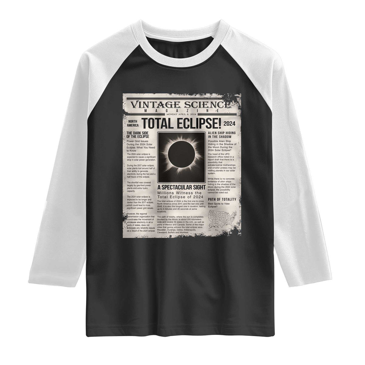 Retro Vintage Science Magazine Total Solar Eclipse 2024 Raglan Shirt Historic Totality Astronomy Geek Memorabilia