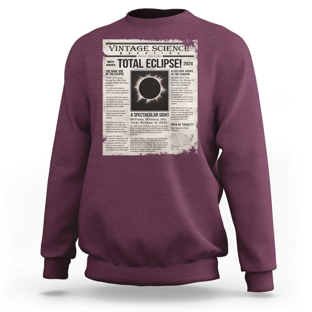 Retro Vintage Science Magazine Total Solar Eclipse 2024 Sweatshirt Historic Totality Astronomy Geek Memorabilia