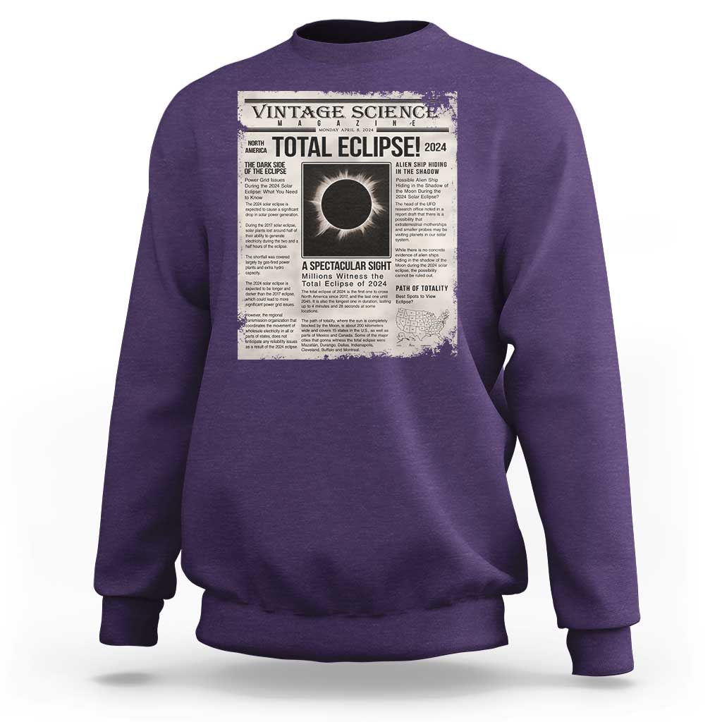 Retro Vintage Science Magazine Total Solar Eclipse 2024 Sweatshirt Historic Totality Astronomy Geek Memorabilia
