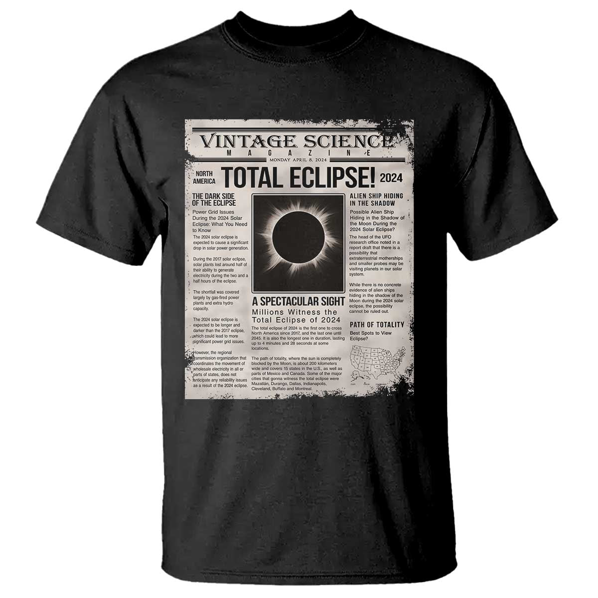 Retro Vintage Science Magazine Total Solar Eclipse 2024 T Shirt Historic Totality Astronomy Geek Memorabilia