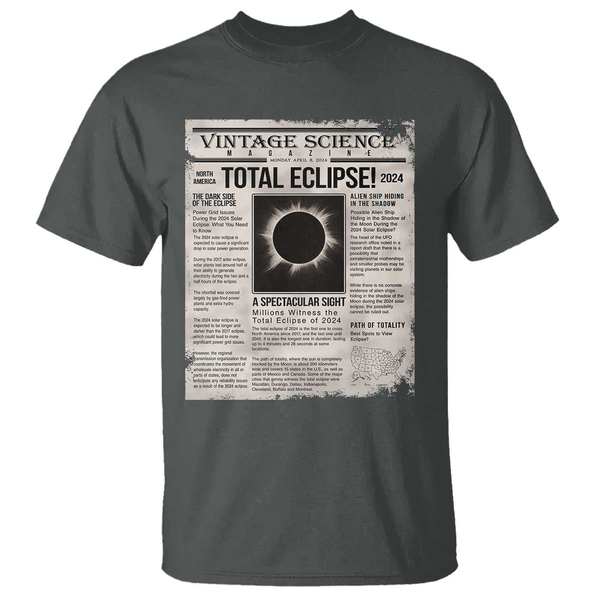 Retro Vintage Science Magazine Total Solar Eclipse 2024 T Shirt Historic Totality Astronomy Geek Memorabilia