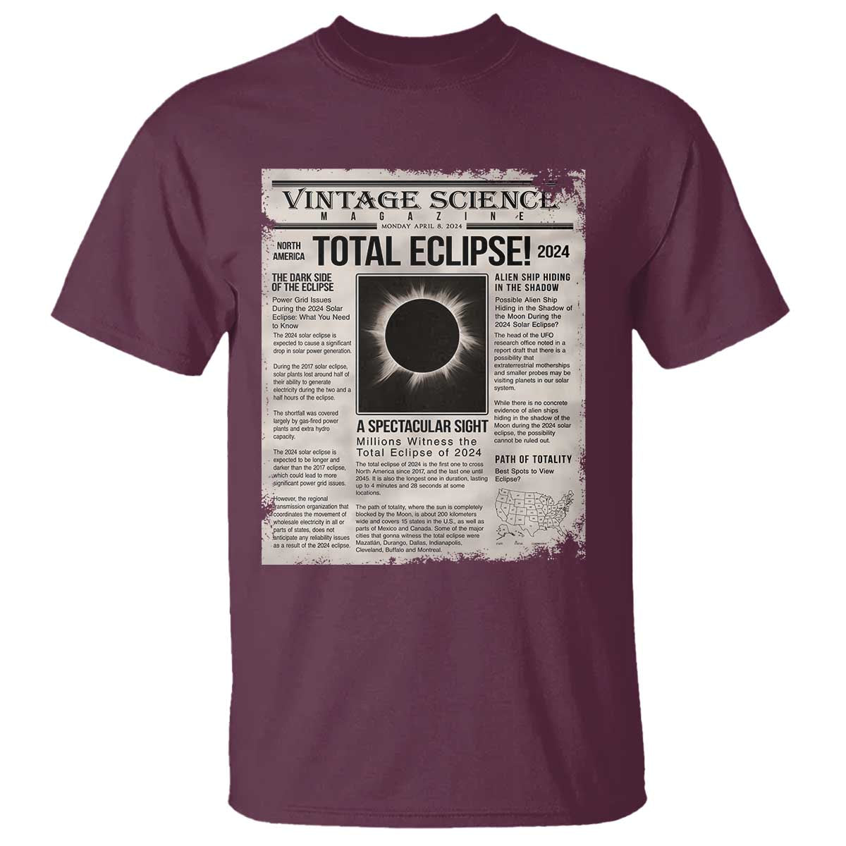 Retro Vintage Science Magazine Total Solar Eclipse 2024 T Shirt Historic Totality Astronomy Geek Memorabilia