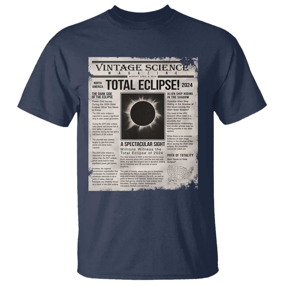 Retro Vintage Science Magazine Total Solar Eclipse 2024 T Shirt Historic Totality Astronomy Geek Memorabilia