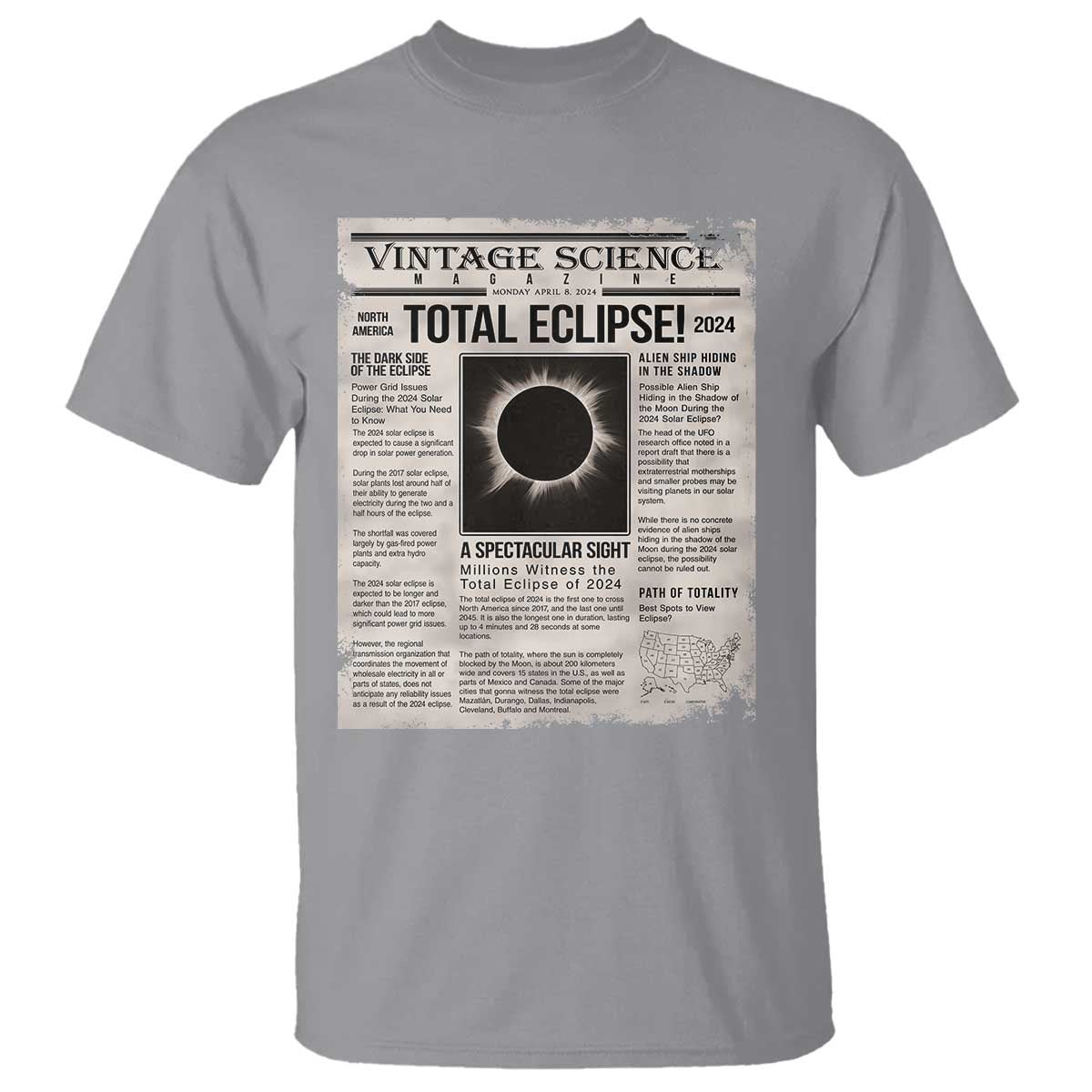 Retro Vintage Science Magazine Total Solar Eclipse 2024 T Shirt Historic Totality Astronomy Geek Memorabilia