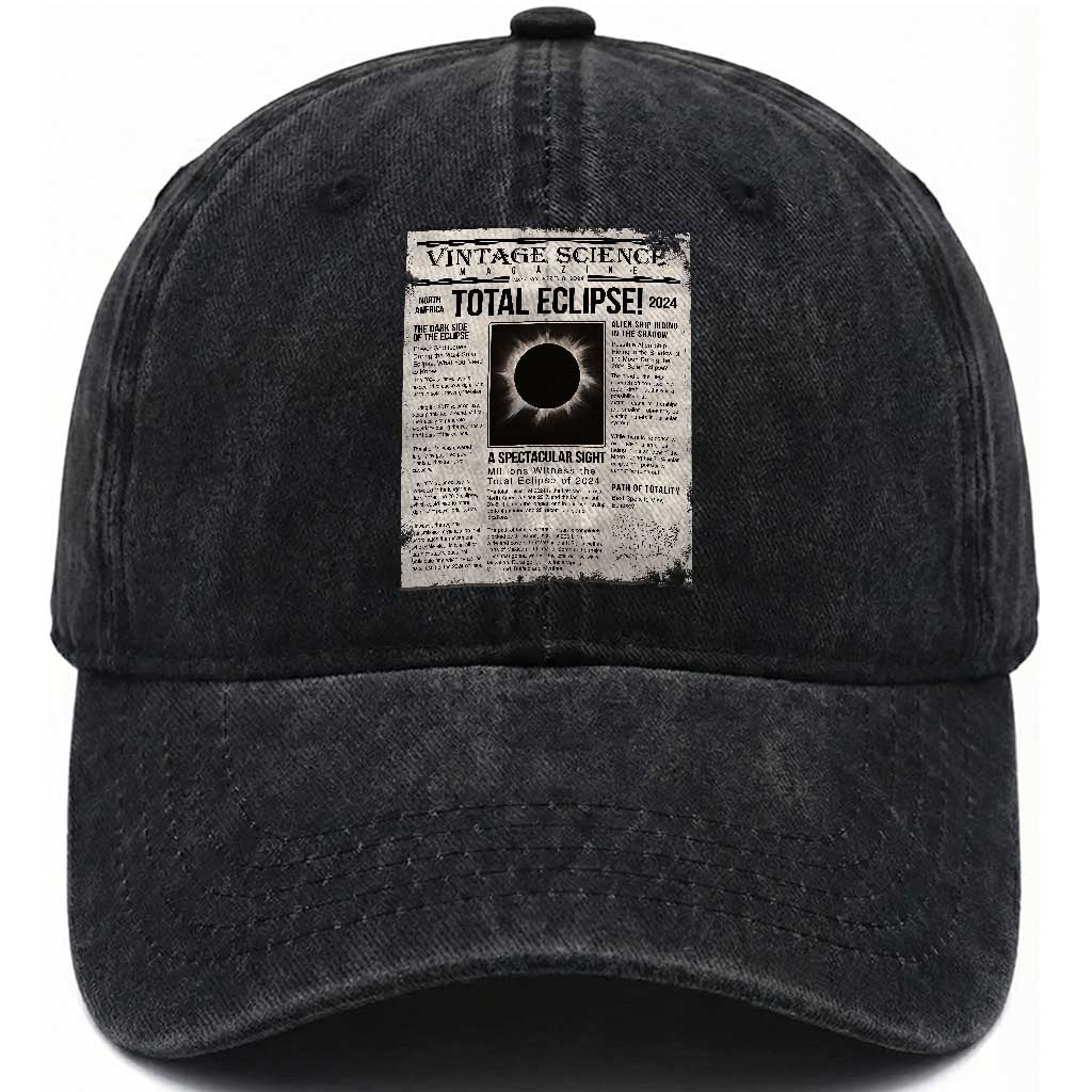 Retro Vintage Science Magazine Total Solar Eclipse 2024 Washed Cotton Baseball Cap Historic Totality Astronomy Geek Memorabilia