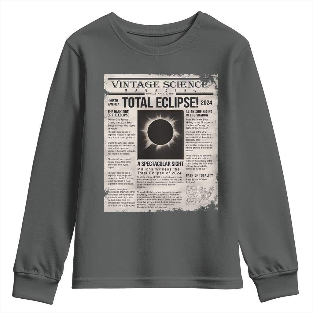 Retro Vintage Science Magazine Total Solar Eclipse 2024 Youth Sweatshirt Historic Totality Astronomy Geek Memorabilia