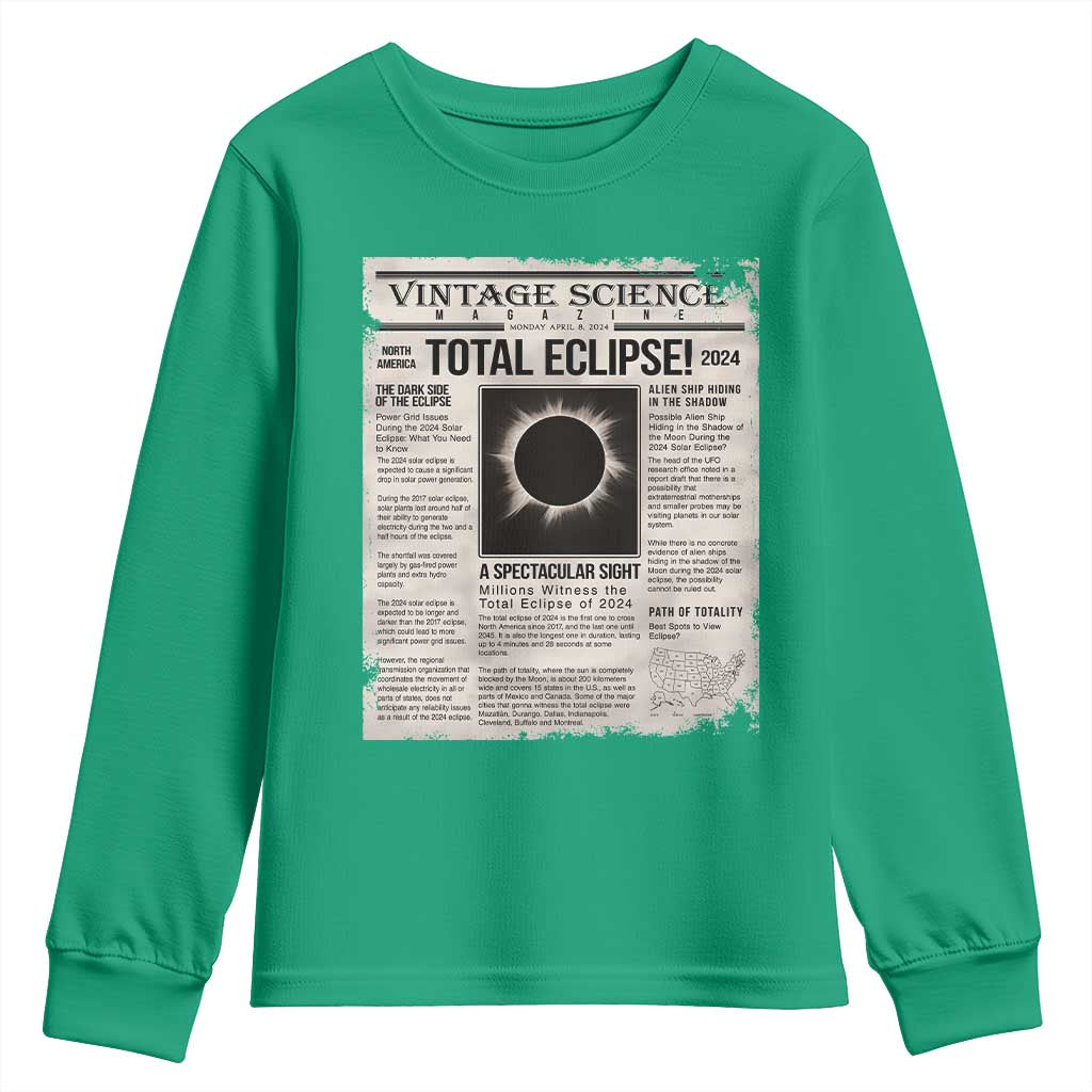 Retro Vintage Science Magazine Total Solar Eclipse 2024 Youth Sweatshirt Historic Totality Astronomy Geek Memorabilia