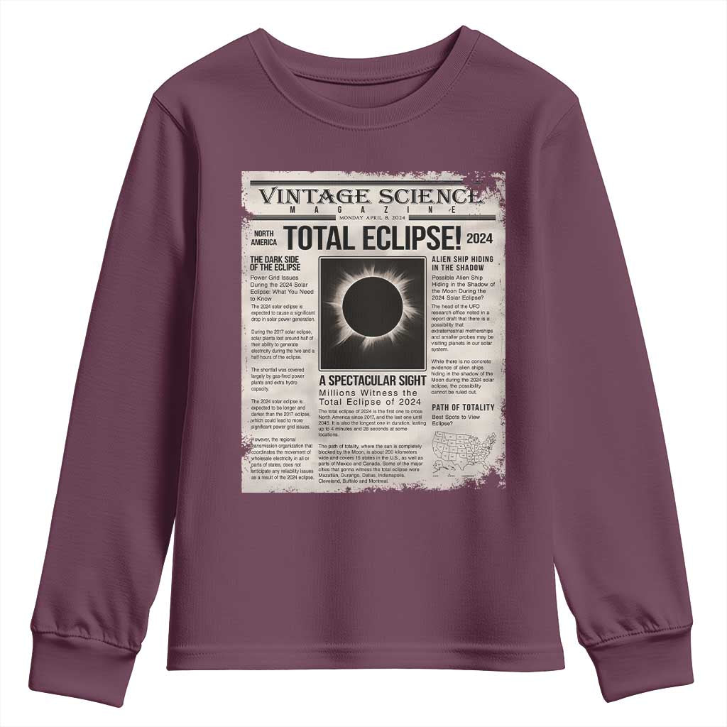 Retro Vintage Science Magazine Total Solar Eclipse 2024 Youth Sweatshirt Historic Totality Astronomy Geek Memorabilia