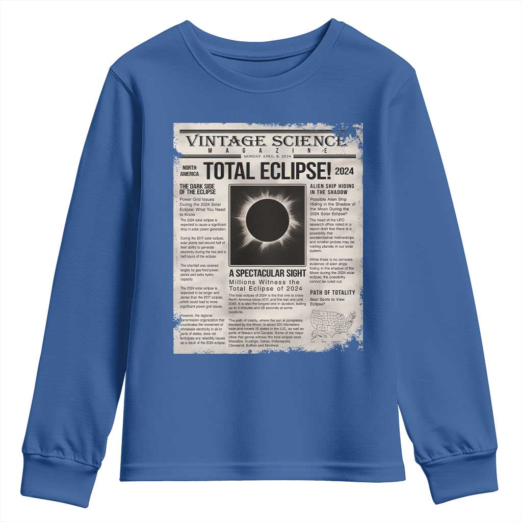 Retro Vintage Science Magazine Total Solar Eclipse 2024 Youth Sweatshirt Historic Totality Astronomy Geek Memorabilia