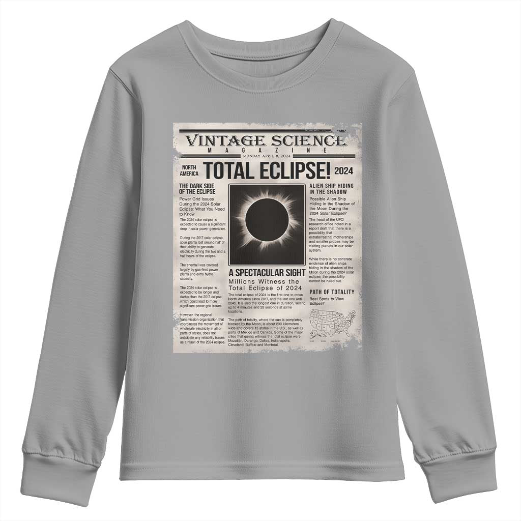 Retro Vintage Science Magazine Total Solar Eclipse 2024 Youth Sweatshirt Historic Totality Astronomy Geek Memorabilia