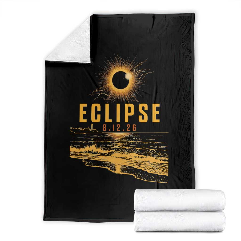 Total Solar Eclipse August 12 2026 Celestial Totality Throw Blanket Ocean Beach View Astronomy Souvenir