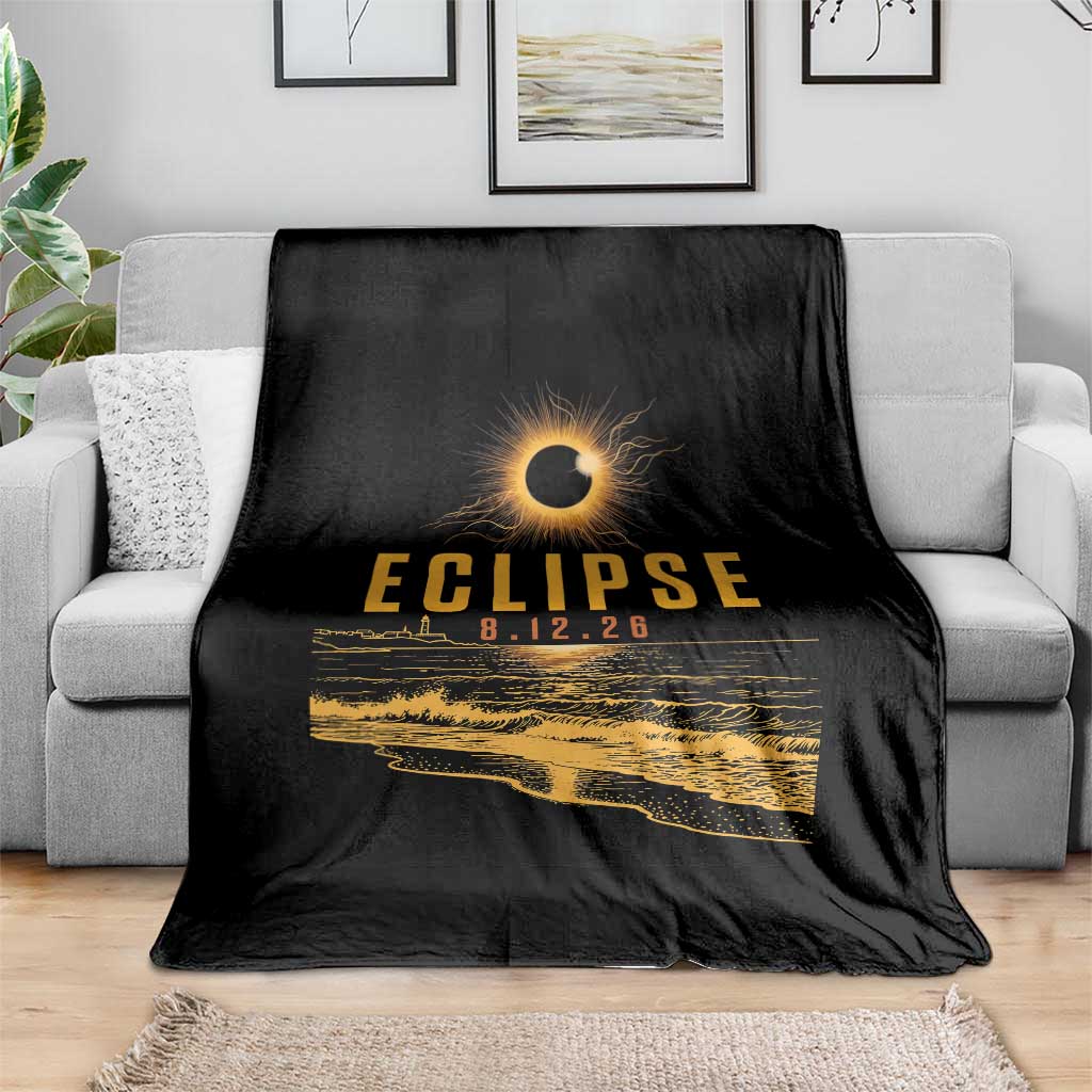 Total Solar Eclipse August 12 2026 Celestial Totality Throw Blanket Ocean Beach View Astronomy Souvenir