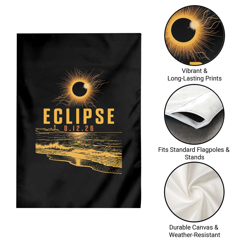 Total Solar Eclipse August 12 2026 Celestial Totality Garden Flag Ocean Beach View Astronomy Souvenir