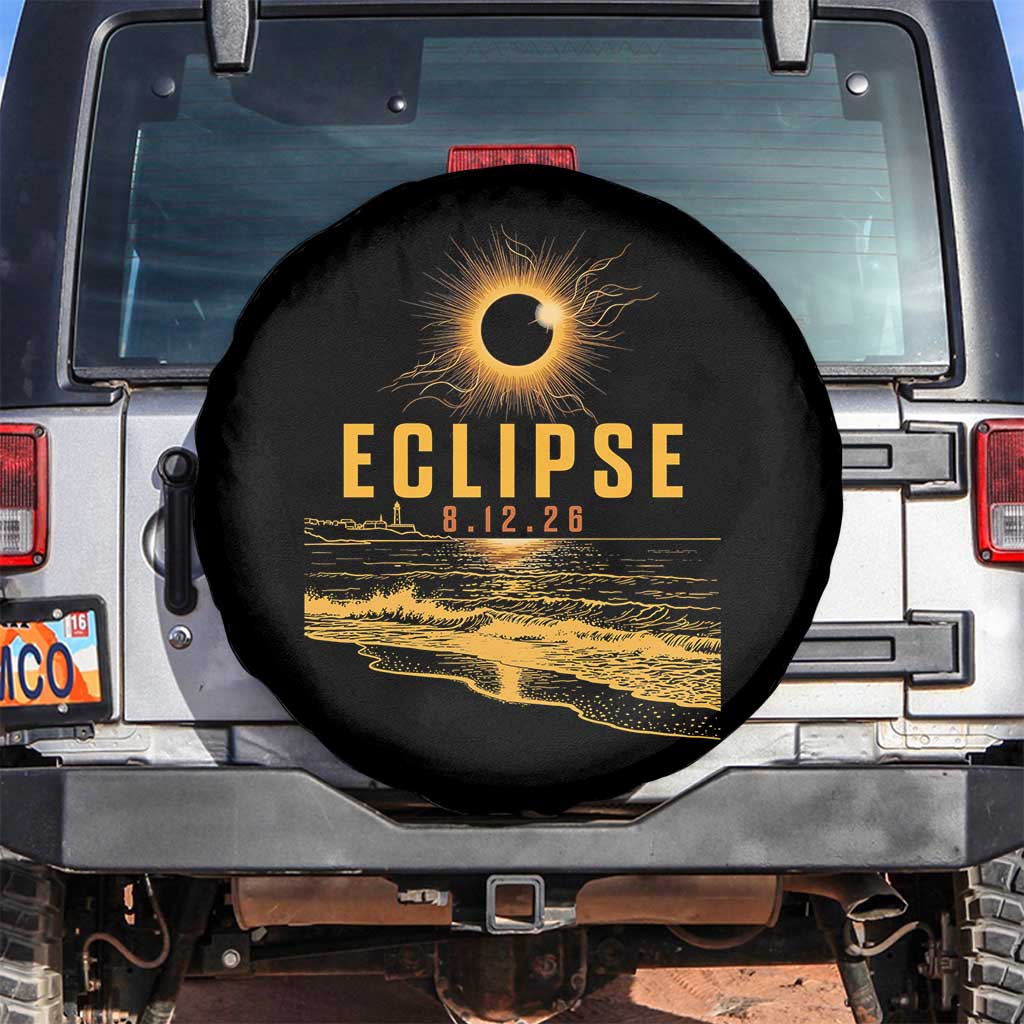 Total Solar Eclipse August 12 2026 Celestial Totality Spare Tire Cover Ocean Beach View Astronomy Souvenir