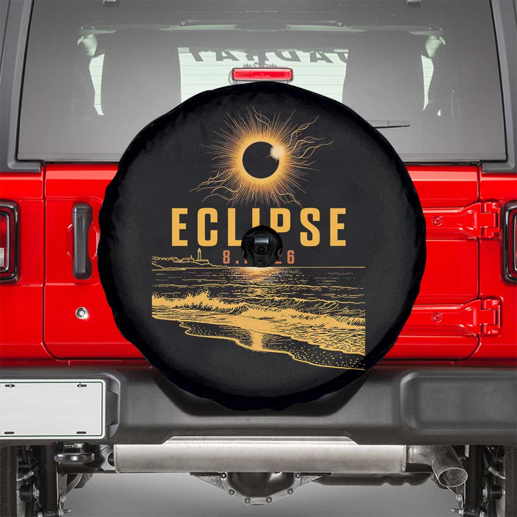 Total Solar Eclipse August 12 2026 Celestial Totality Spare Tire Cover Ocean Beach View Astronomy Souvenir