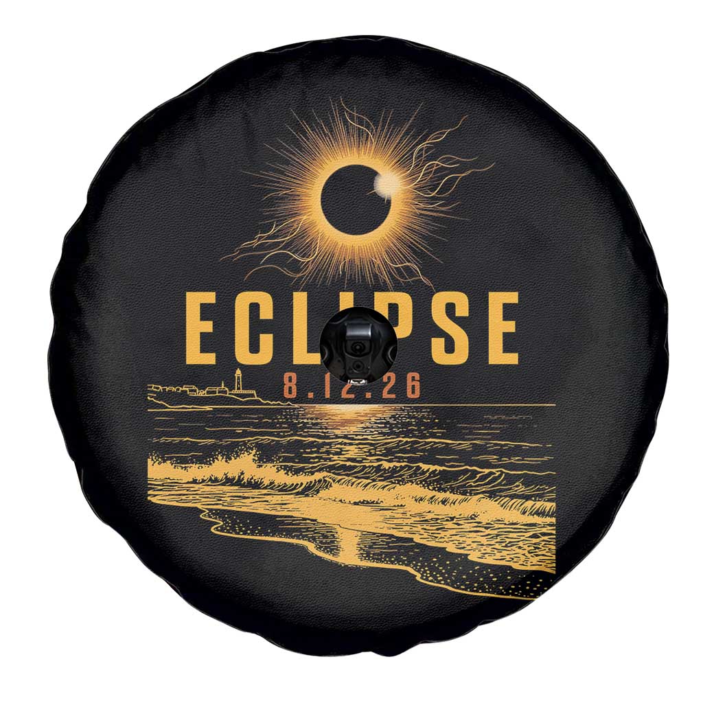 Total Solar Eclipse August 12 2026 Celestial Totality Spare Tire Cover Ocean Beach View Astronomy Souvenir