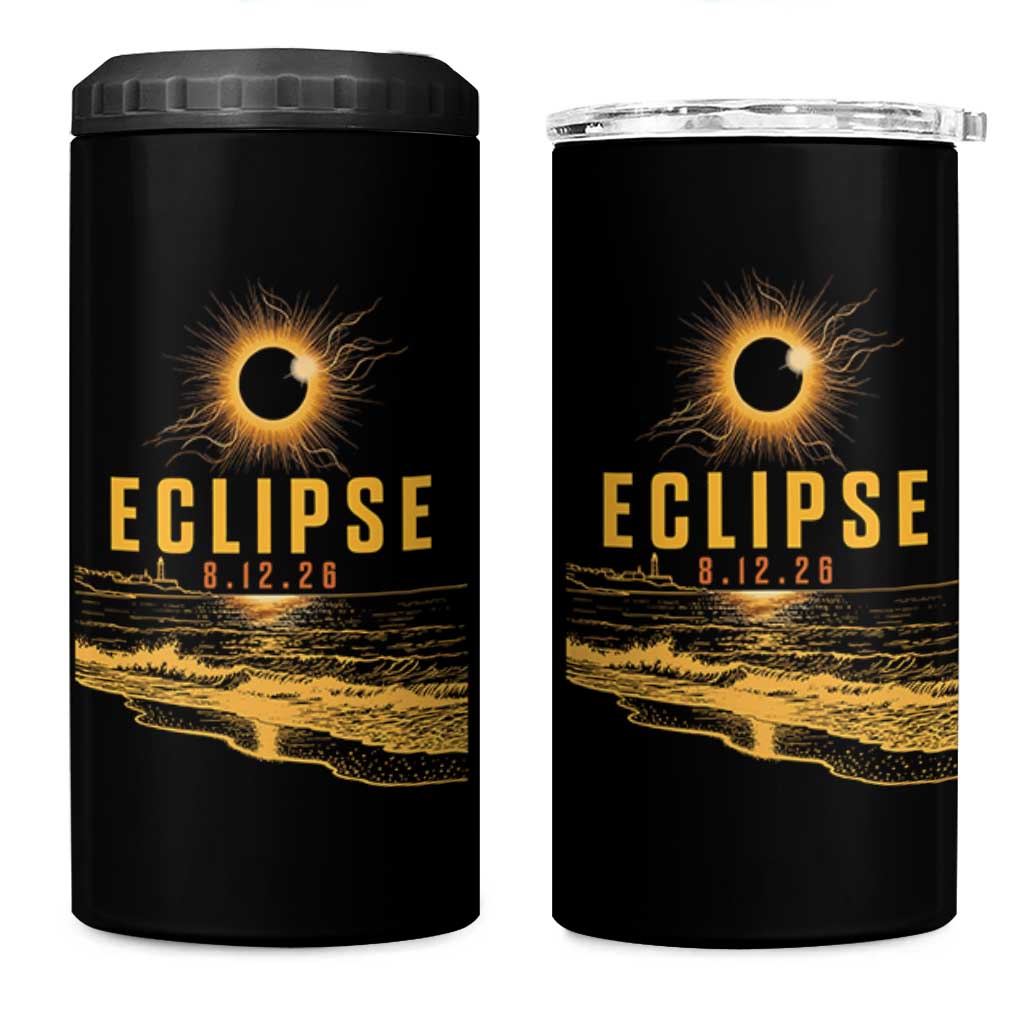Total Solar Eclipse August 12 2026 Celestial Totality 4 in 1 Can Cooler Tumbler Ocean Beach View Astronomy Souvenir