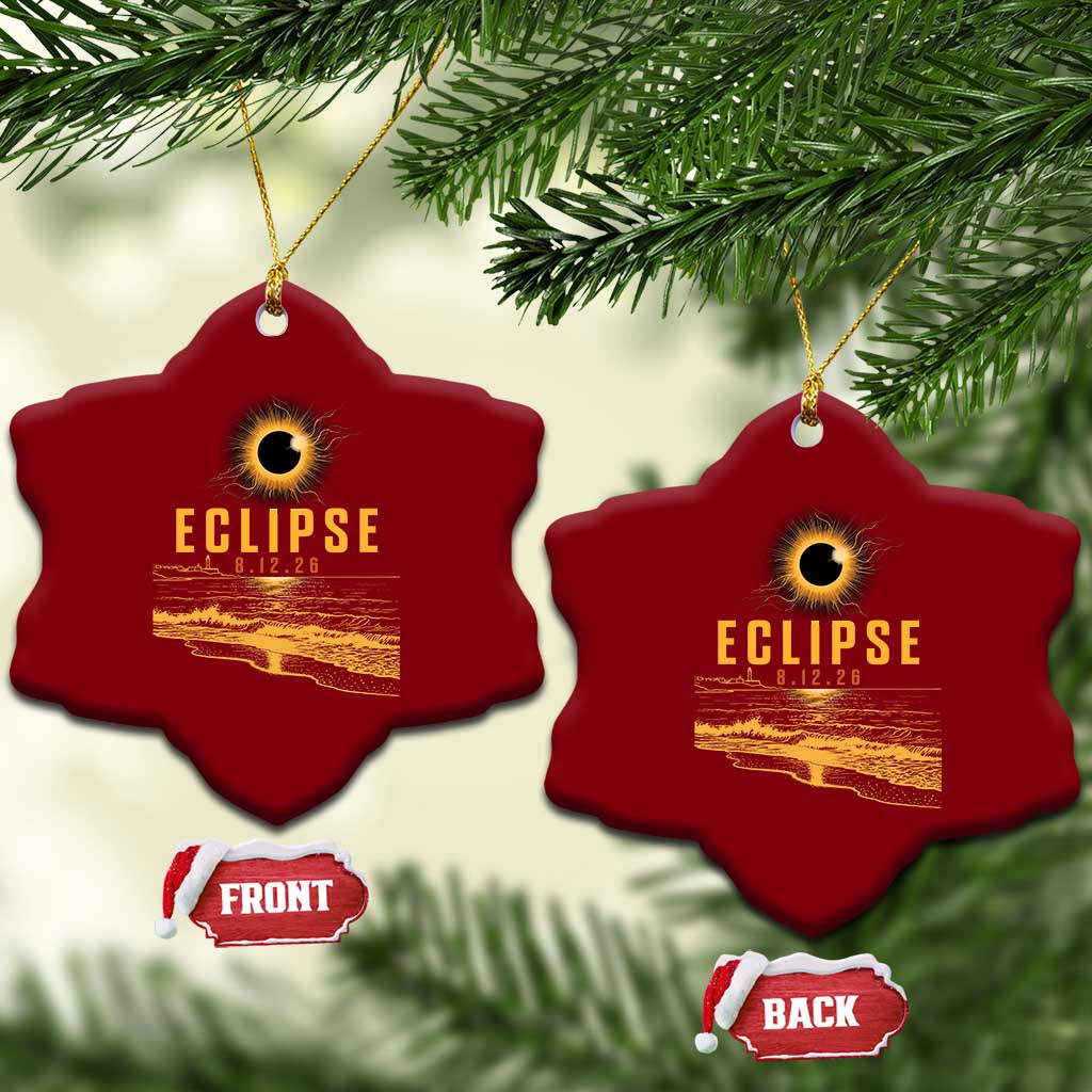 Total Solar Eclipse August 12 2026 Celestial Totality Ceramic Ornament Ocean Beach View Astronomy Souvenir