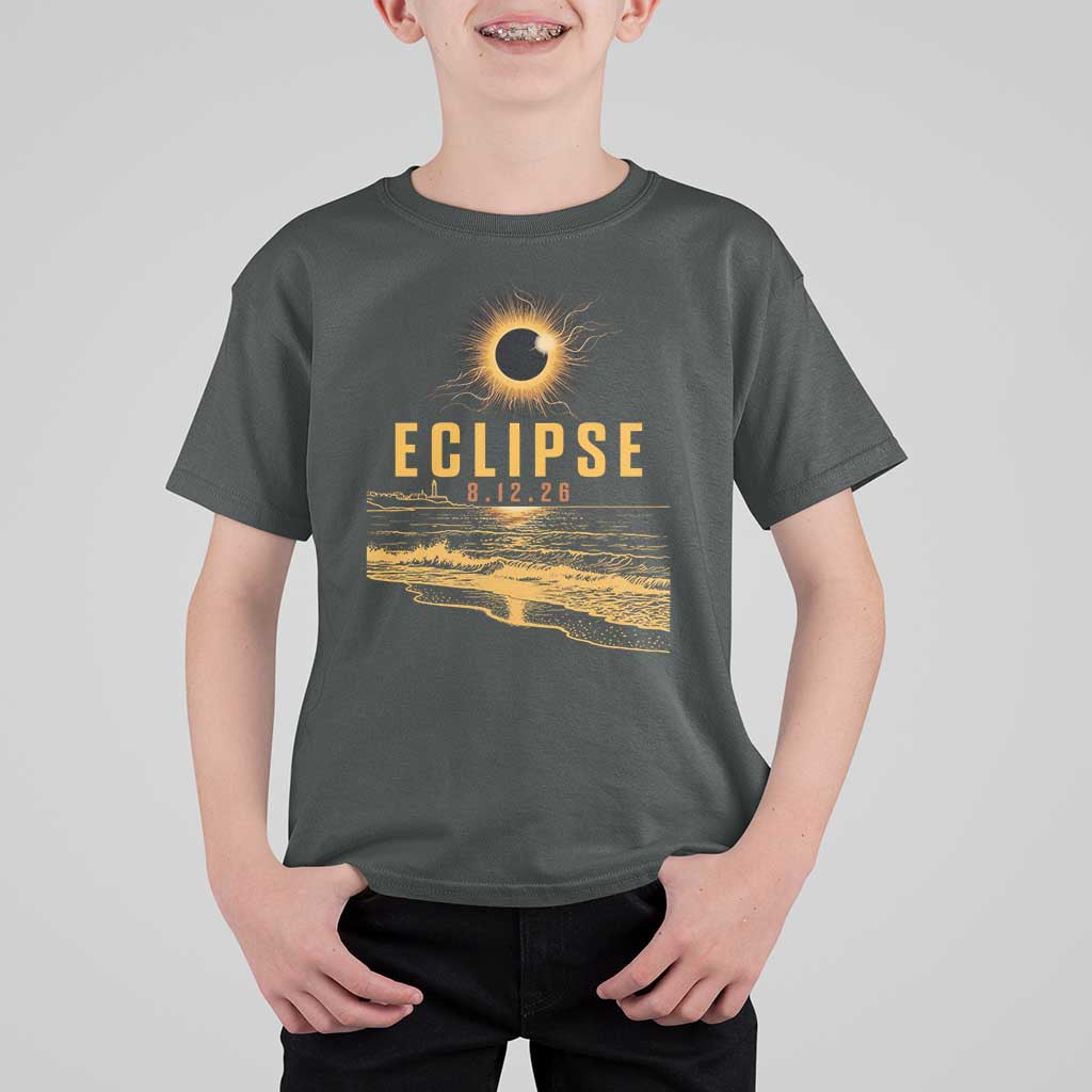 Total Solar Eclipse August 12 2026 Celestial Totality T Shirt For Kid Ocean Beach View Astronomy Souvenir