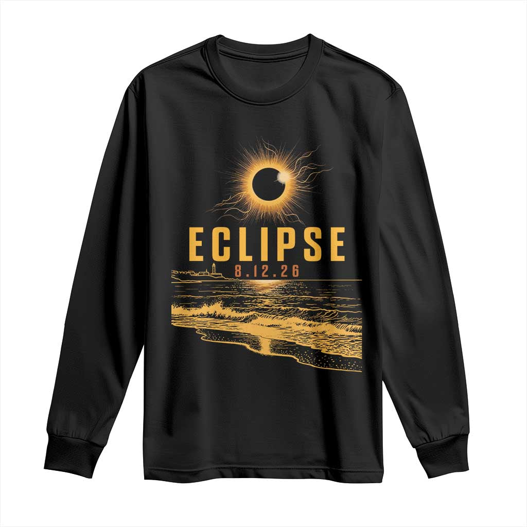 Total Solar Eclipse August 12 2026 Celestial Totality Long Sleeve Shirt Ocean Beach View Astronomy Souvenir