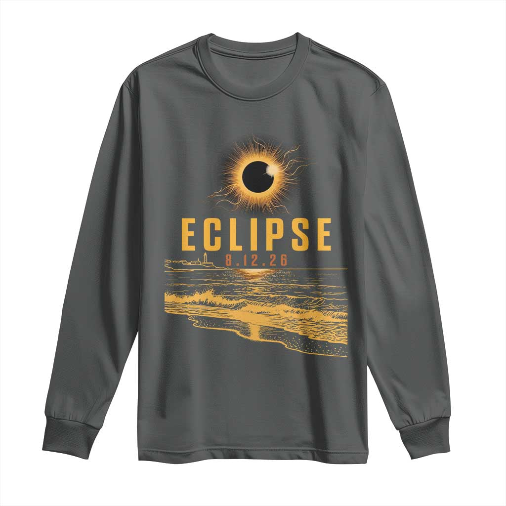 Total Solar Eclipse August 12 2026 Celestial Totality Long Sleeve Shirt Ocean Beach View Astronomy Souvenir