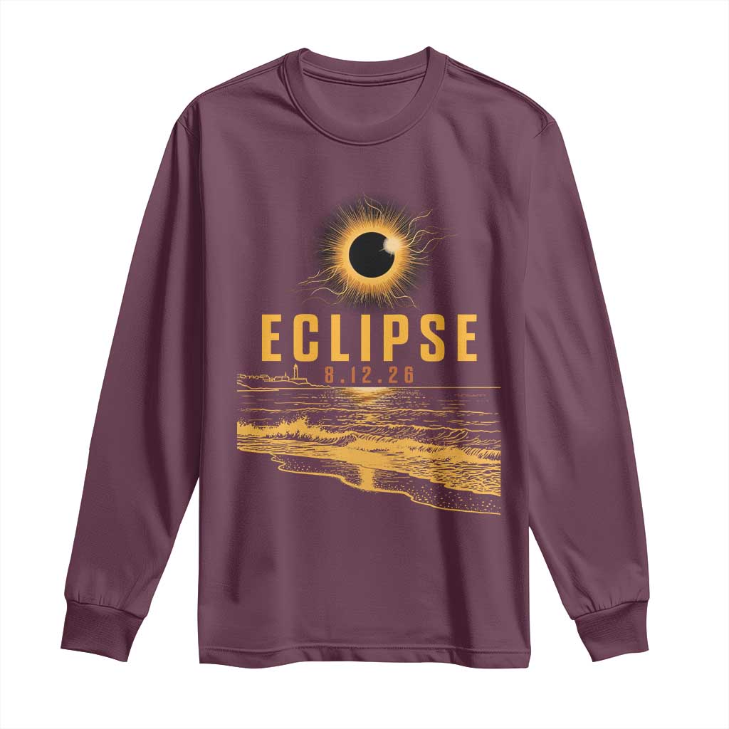 Total Solar Eclipse August 12 2026 Celestial Totality Long Sleeve Shirt Ocean Beach View Astronomy Souvenir