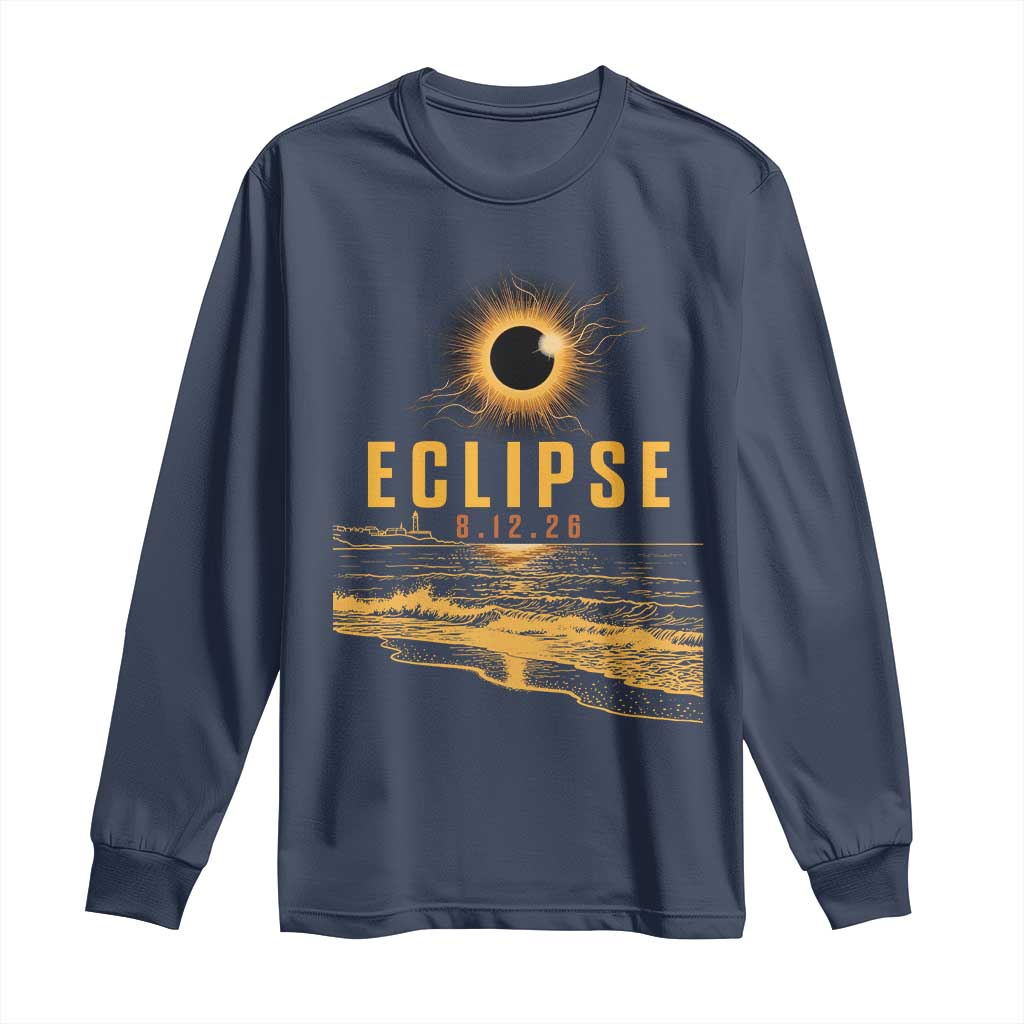 Total Solar Eclipse August 12 2026 Celestial Totality Long Sleeve Shirt Ocean Beach View Astronomy Souvenir