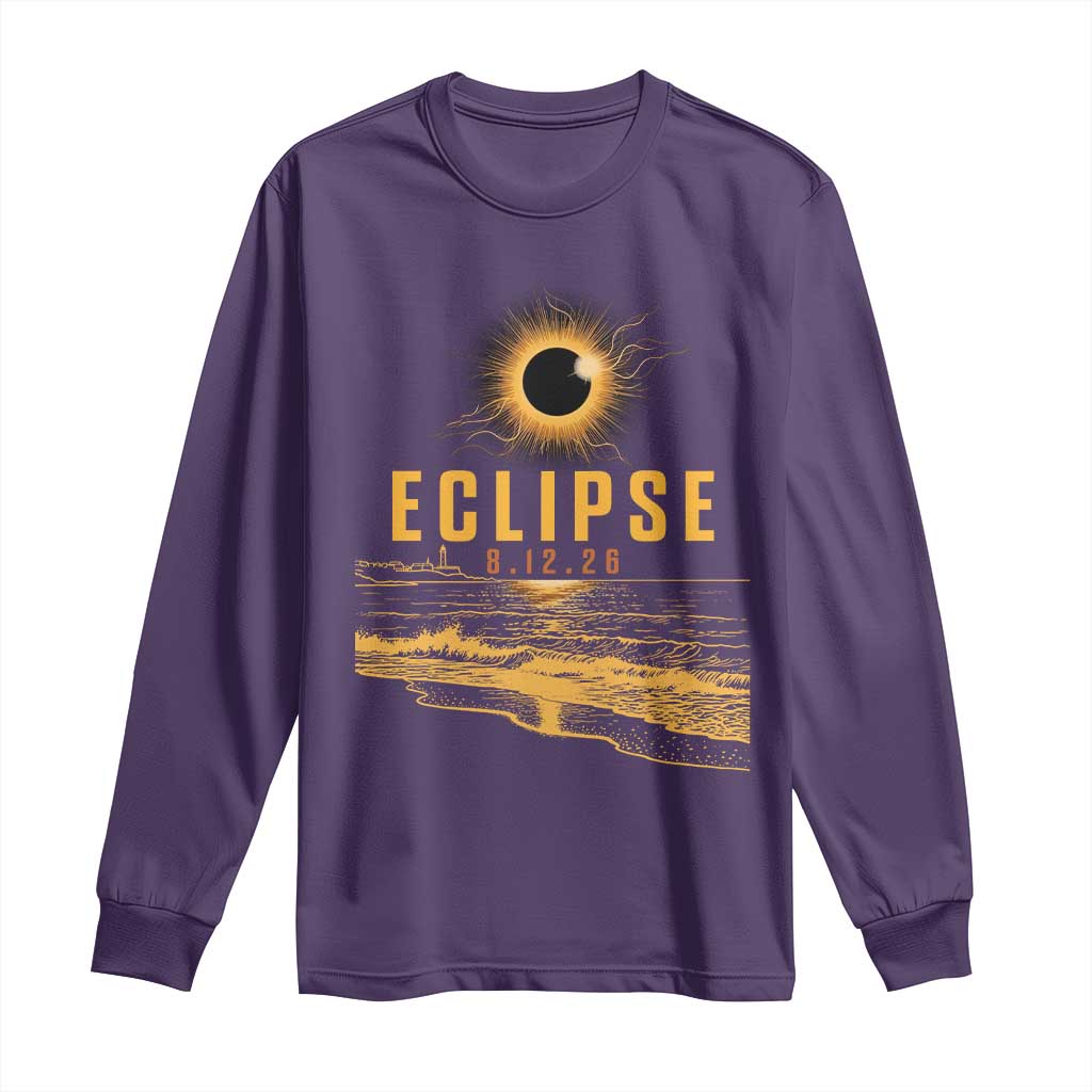 Total Solar Eclipse August 12 2026 Celestial Totality Long Sleeve Shirt Ocean Beach View Astronomy Souvenir