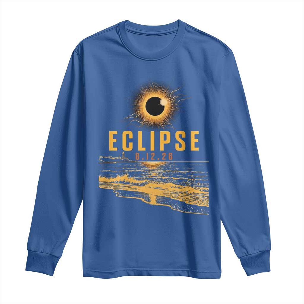 Total Solar Eclipse August 12 2026 Celestial Totality Long Sleeve Shirt Ocean Beach View Astronomy Souvenir