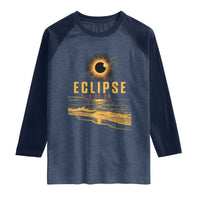 Total Solar Eclipse August 12 2026 Celestial Totality Raglan Shirt Ocean Beach View Astronomy Souvenir