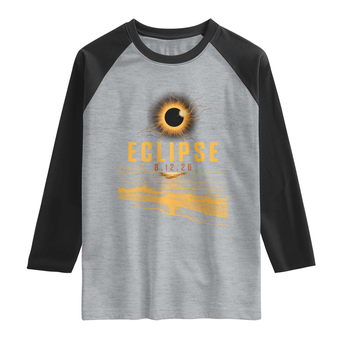 Total Solar Eclipse August 12 2026 Celestial Totality Raglan Shirt Ocean Beach View Astronomy Souvenir