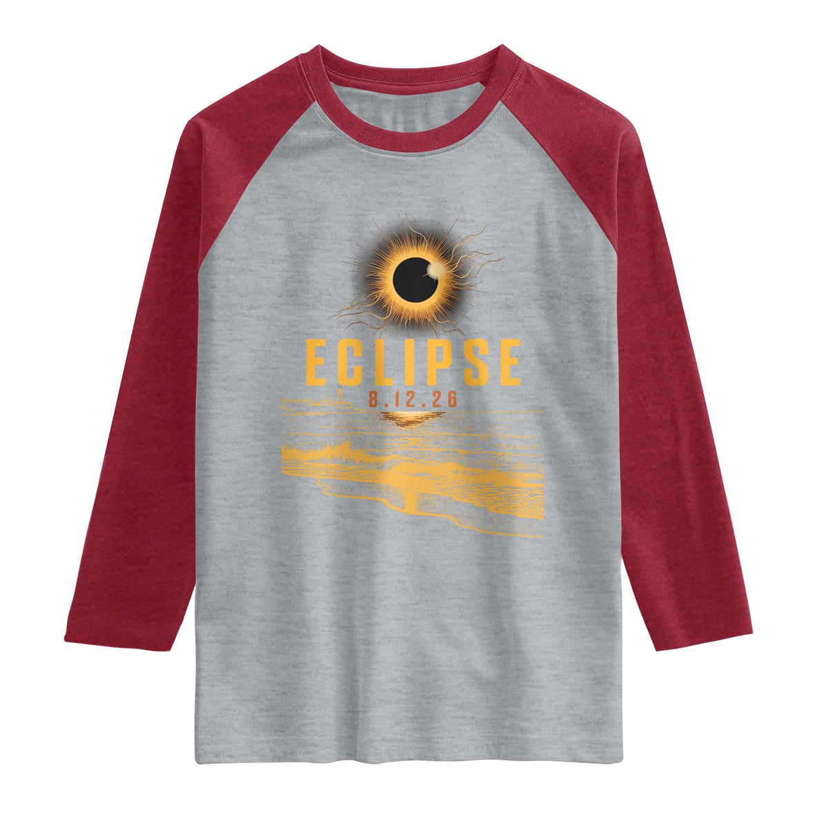 Total Solar Eclipse August 12 2026 Celestial Totality Raglan Shirt Ocean Beach View Astronomy Souvenir