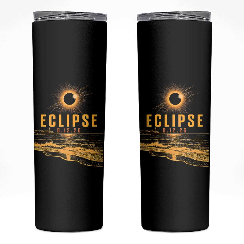 Total Solar Eclipse August 12 2026 Celestial Totality Skinny Tumbler Ocean Beach View Astronomy Souvenir