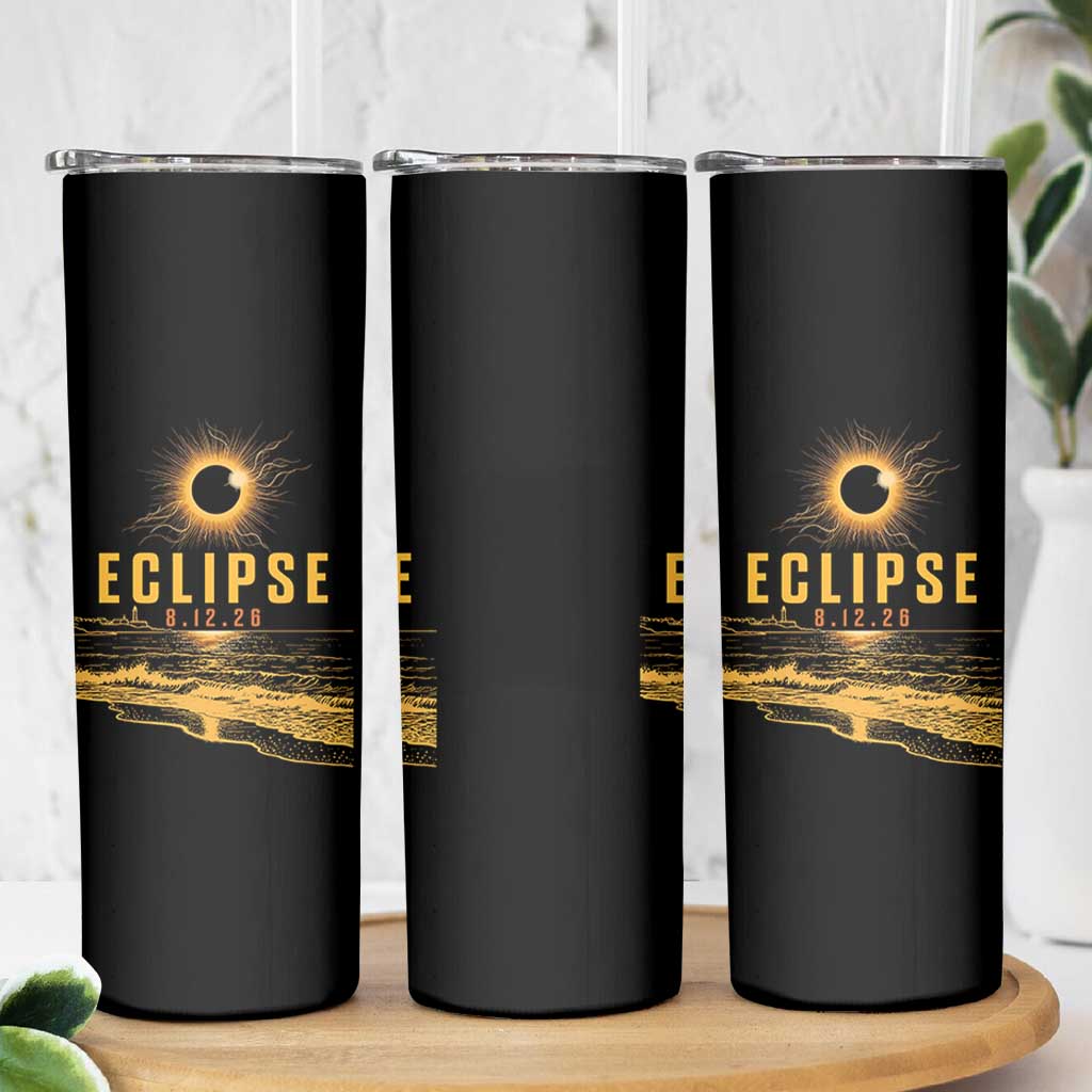 Total Solar Eclipse August 12 2026 Celestial Totality Skinny Tumbler Ocean Beach View Astronomy Souvenir