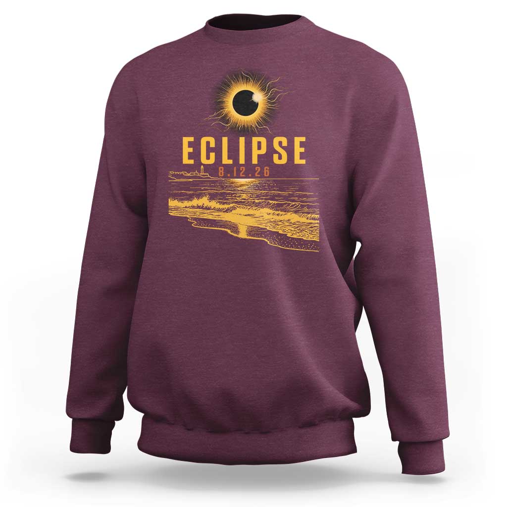 Total Solar Eclipse August 12 2026 Celestial Totality Sweatshirt Ocean Beach View Astronomy Souvenir