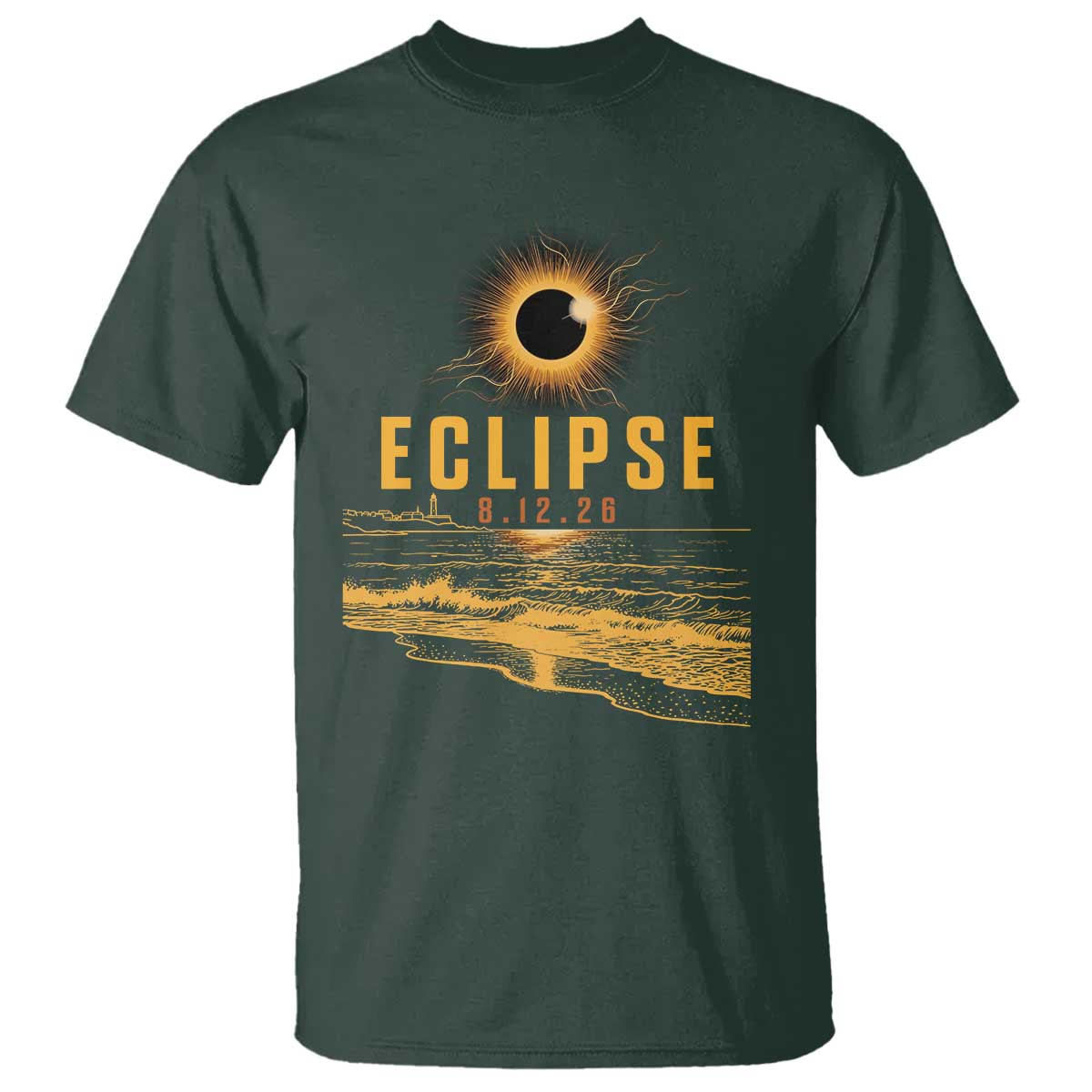 Total Solar Eclipse August 12 2026 Celestial Totality T Shirt Ocean Beach View Astronomy Souvenir
