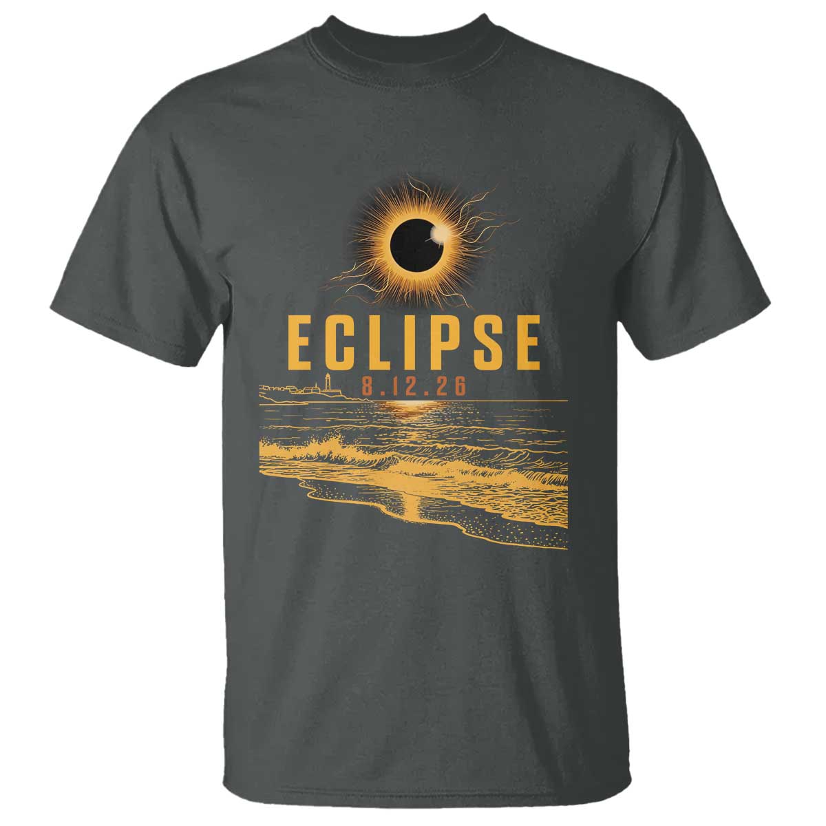 Total Solar Eclipse August 12 2026 Celestial Totality T Shirt Ocean Beach View Astronomy Souvenir