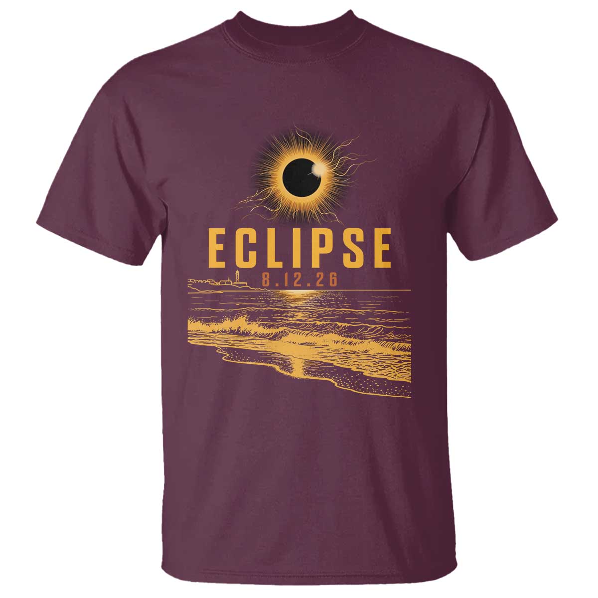 Total Solar Eclipse August 12 2026 Celestial Totality T Shirt Ocean Beach View Astronomy Souvenir