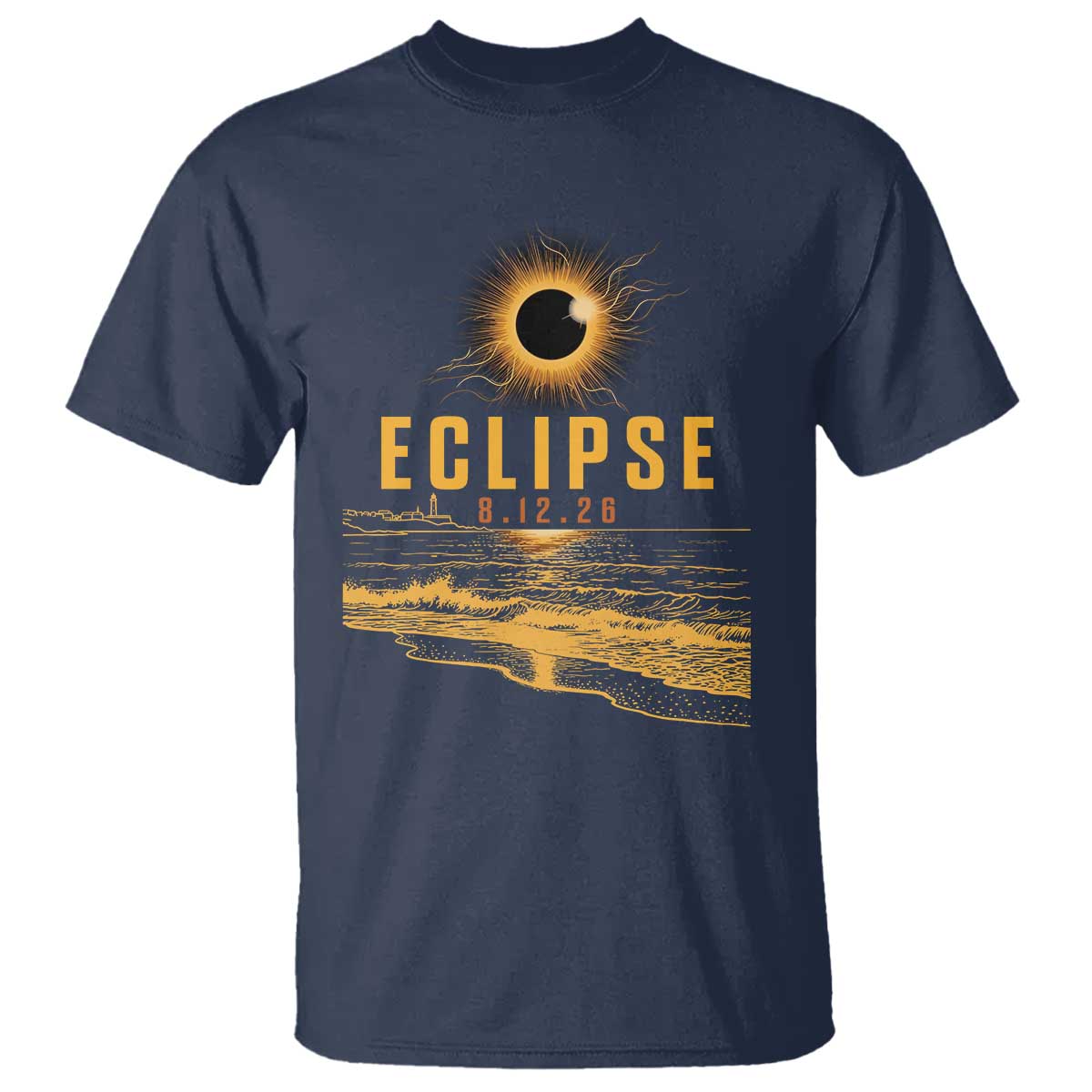 Total Solar Eclipse August 12 2026 Celestial Totality T Shirt Ocean Beach View Astronomy Souvenir
