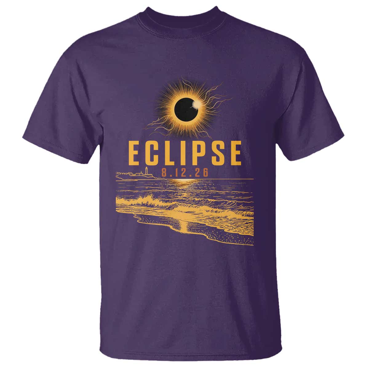 Total Solar Eclipse August 12 2026 Celestial Totality T Shirt Ocean Beach View Astronomy Souvenir