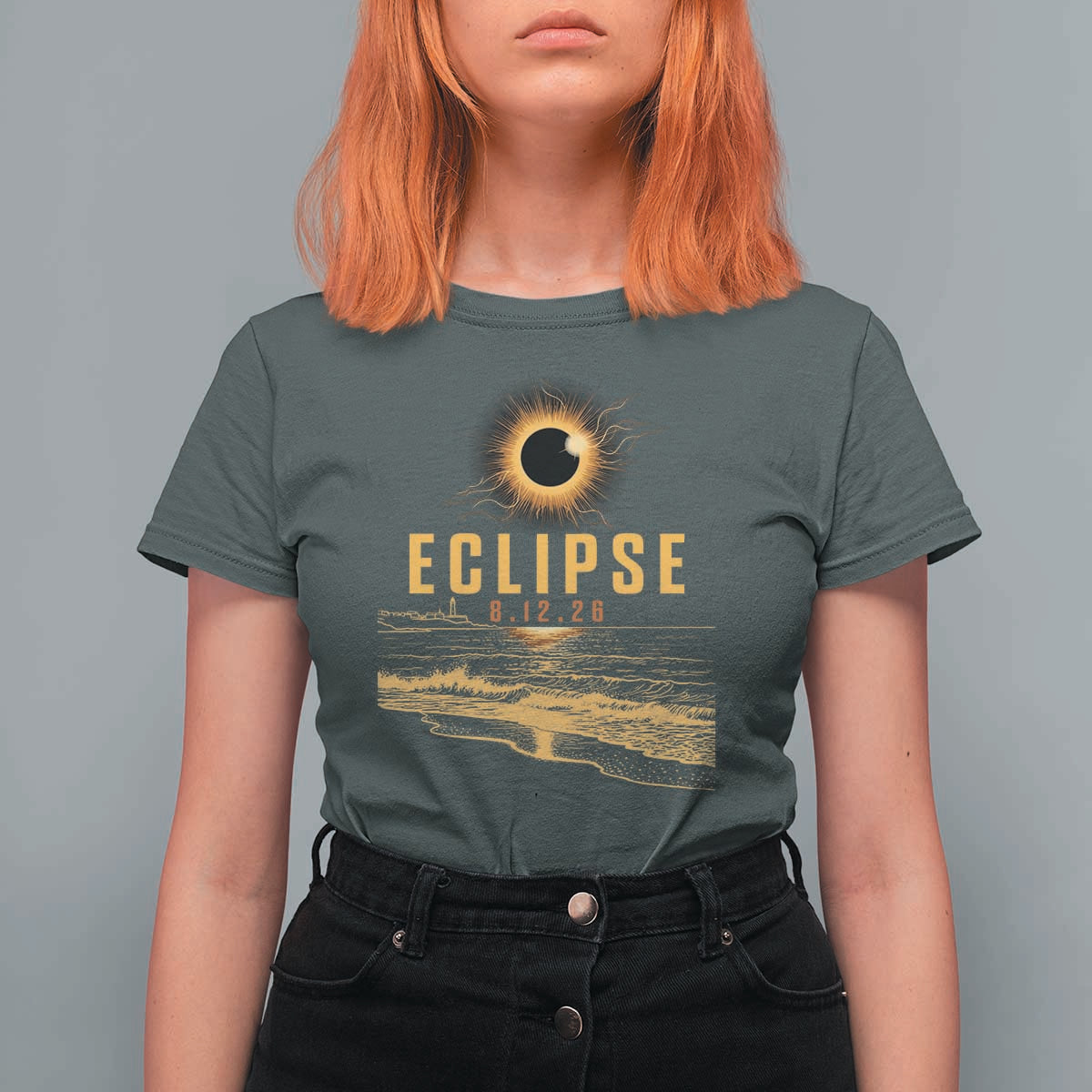 Total Solar Eclipse August 12 2026 Celestial Totality T Shirt For Women Ocean Beach View Astronomy Souvenir