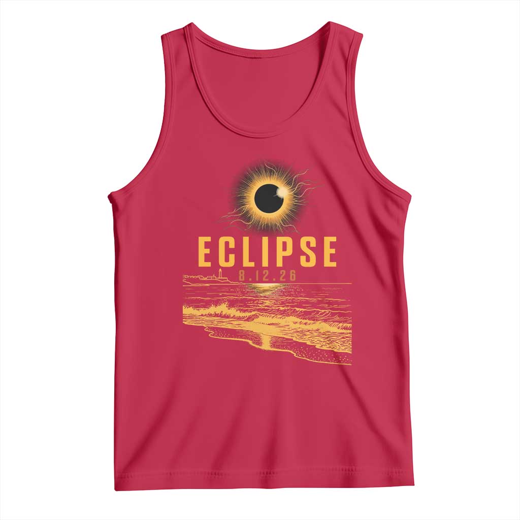 Total Solar Eclipse August 12 2026 Celestial Totality Tank Top Ocean Beach View Astronomy Souvenir