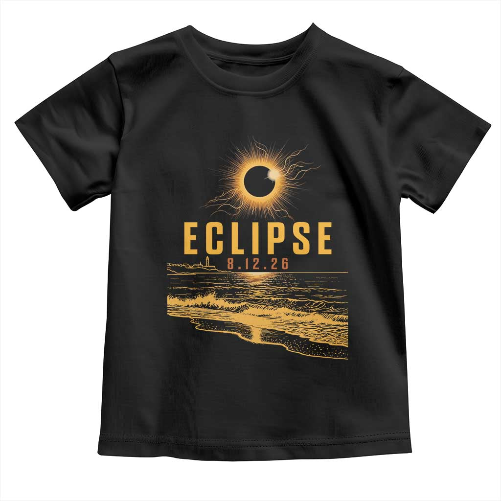 Total Solar Eclipse August 12 2026 Celestial Totality Toddler T Shirt Ocean Beach View Astronomy Souvenir
