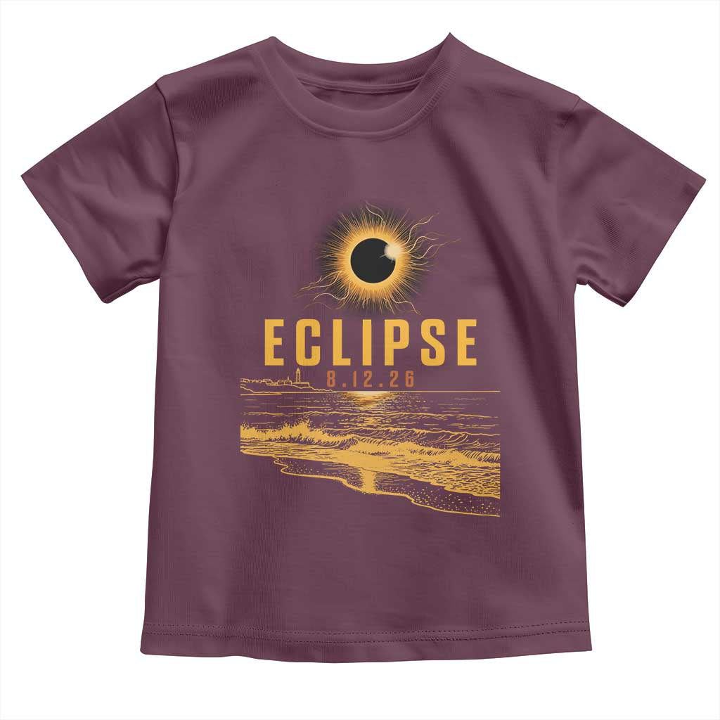 Total Solar Eclipse August 12 2026 Celestial Totality Toddler T Shirt Ocean Beach View Astronomy Souvenir
