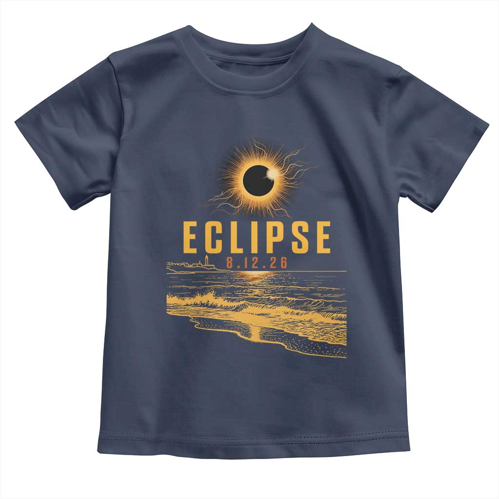 Total Solar Eclipse August 12 2026 Celestial Totality Toddler T Shirt Ocean Beach View Astronomy Souvenir