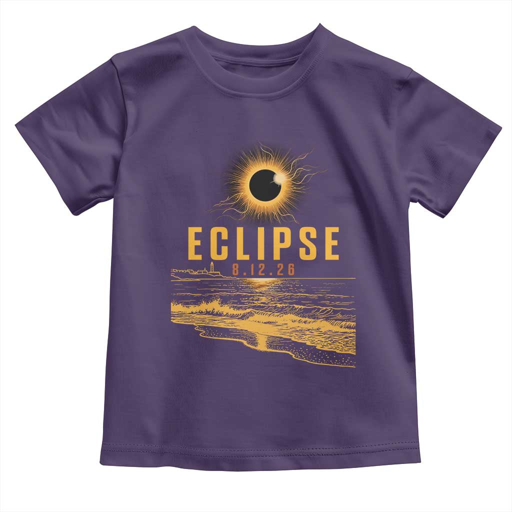 Total Solar Eclipse August 12 2026 Celestial Totality Toddler T Shirt Ocean Beach View Astronomy Souvenir