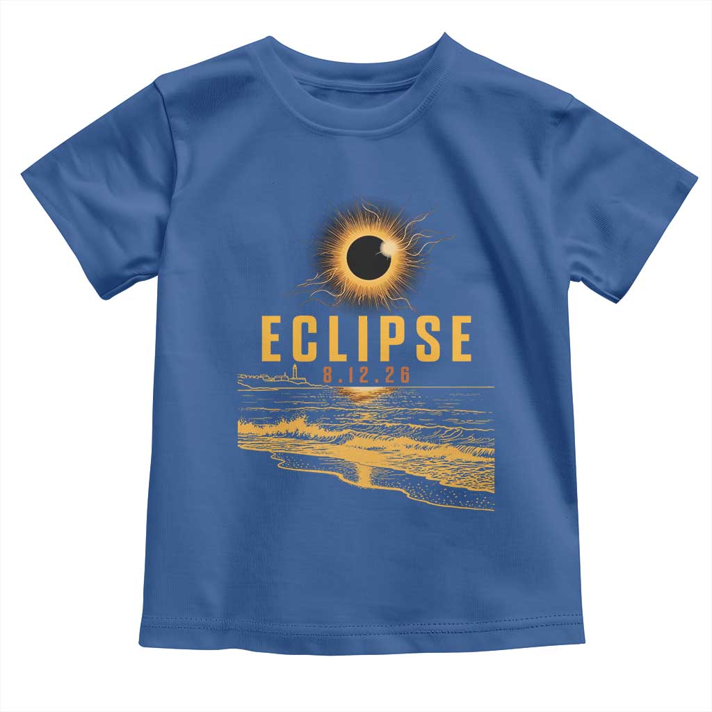 Total Solar Eclipse August 12 2026 Celestial Totality Toddler T Shirt Ocean Beach View Astronomy Souvenir