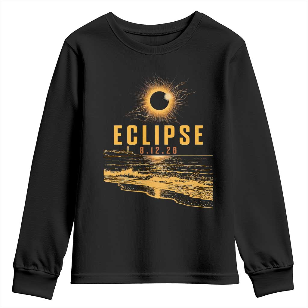 Total Solar Eclipse August 12 2026 Celestial Totality Youth Sweatshirt Ocean Beach View Astronomy Souvenir
