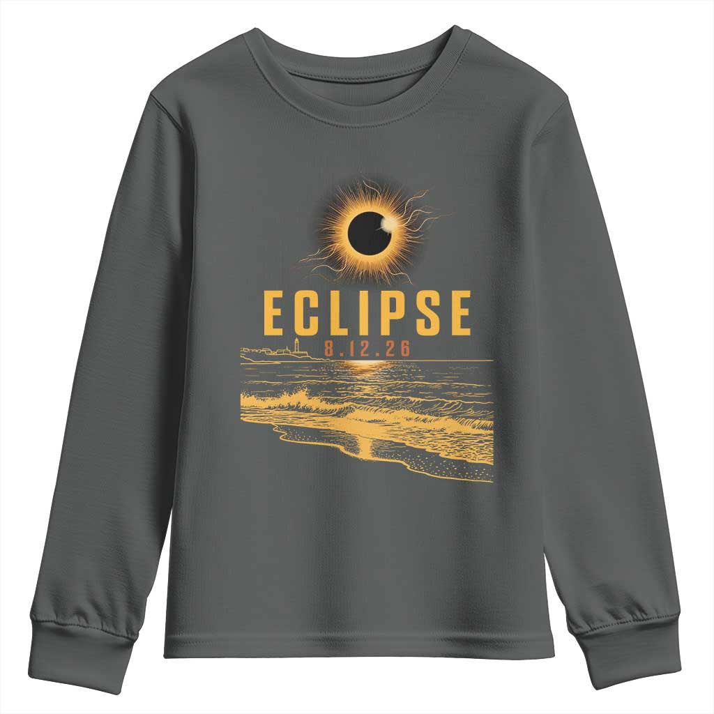Total Solar Eclipse August 12 2026 Celestial Totality Youth Sweatshirt Ocean Beach View Astronomy Souvenir