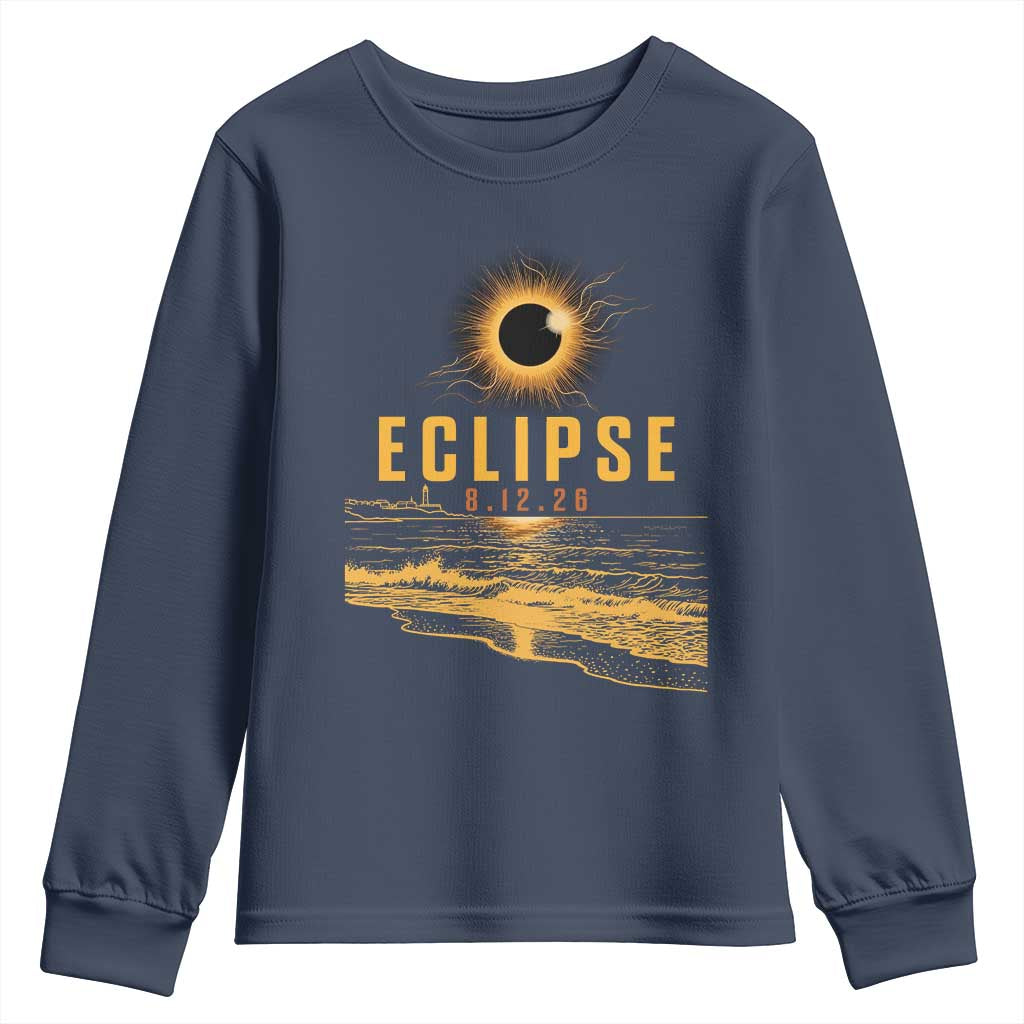 Total Solar Eclipse August 12 2026 Celestial Totality Youth Sweatshirt Ocean Beach View Astronomy Souvenir